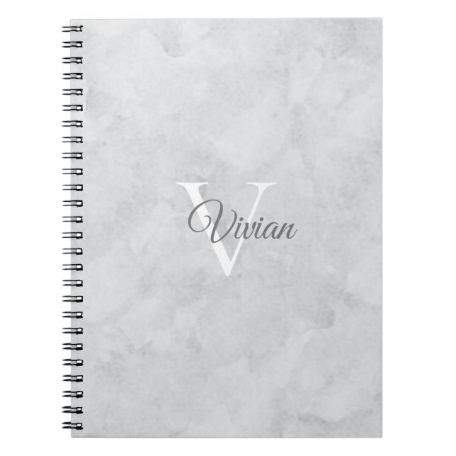 Ghost White Watercolor Monogram Name Notebook (Front)