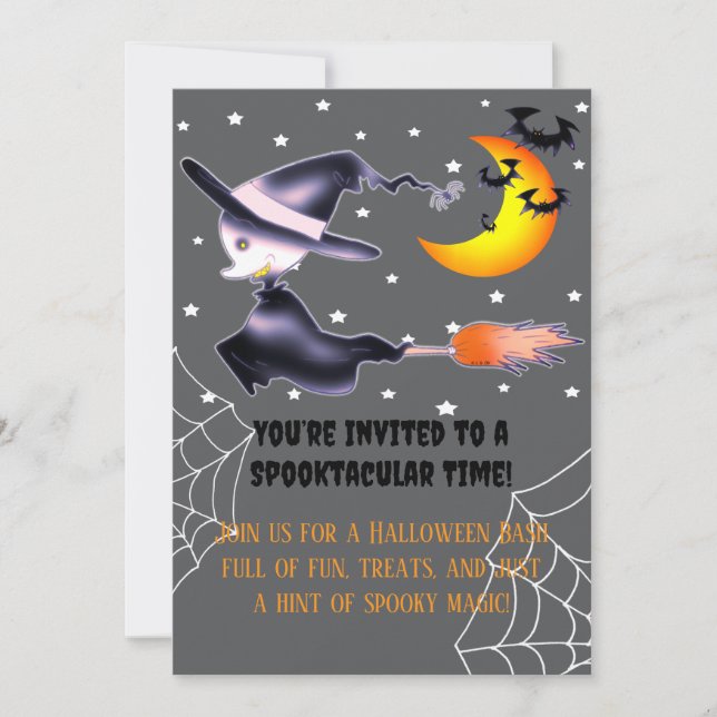 Ghost Witch Flying Halloween Night Invitation (Front)