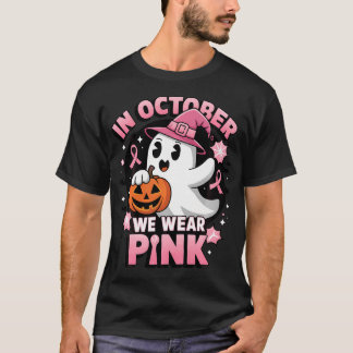 Ghost Witch In October We Wear Pink Breast Cancer  T-Shirt