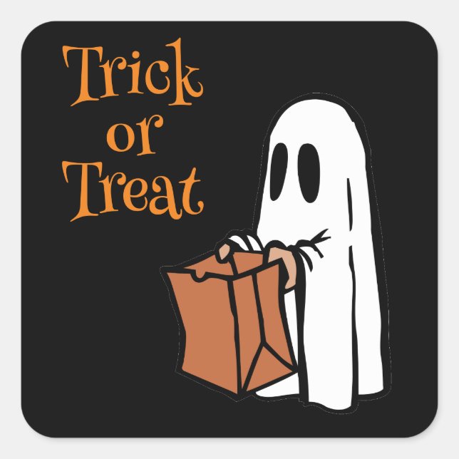 Ghost with Bag Trick or Treat   Square Sticker (Front)