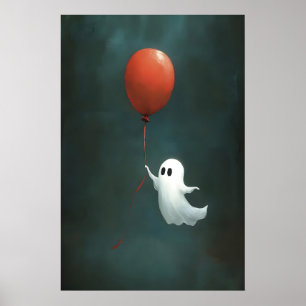 Ghost With Balloon Halloween Print, Vintage Poster