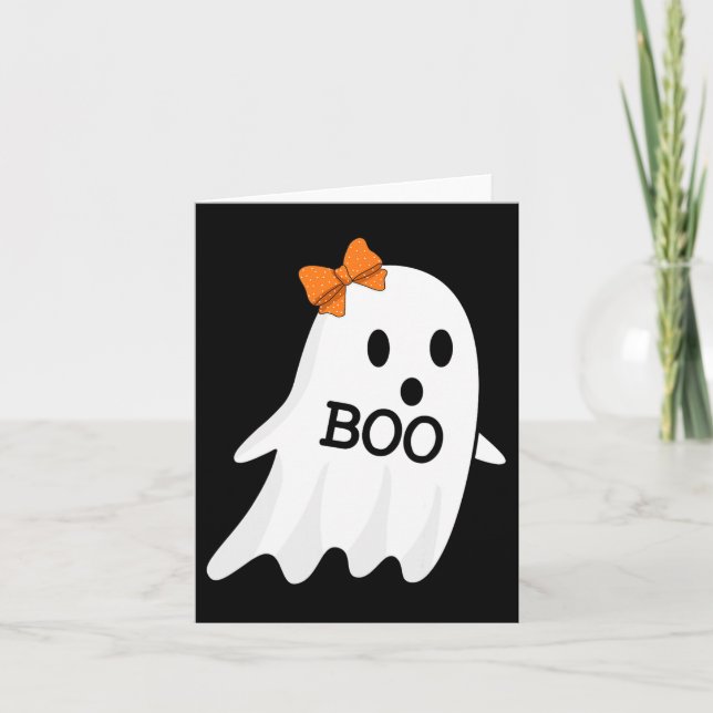 Ghost With Bow Boo Halloween Costume For Girls Kid Card (Front)