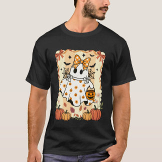 Ghost with Bow Preppy Halloween Pumpkin Season Wom T-Shirt
