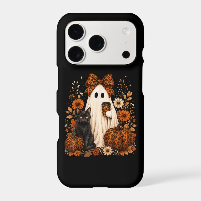 Ghost with Coffee Black Cat Halloween (Back)