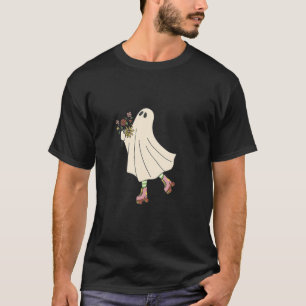 Ghost with flowers roller skating fanny halloween T-Shirt