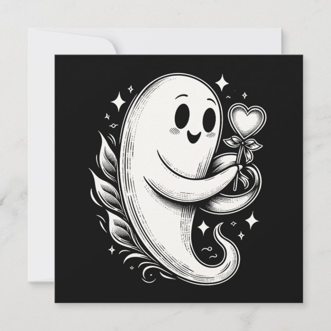 Ghost with Heart Cute Spooky Valentine Card (Front)