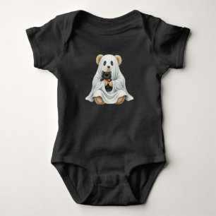  Ghost with Kitten, Teddy Bear, Halloween, Author  Baby Bodysuit
