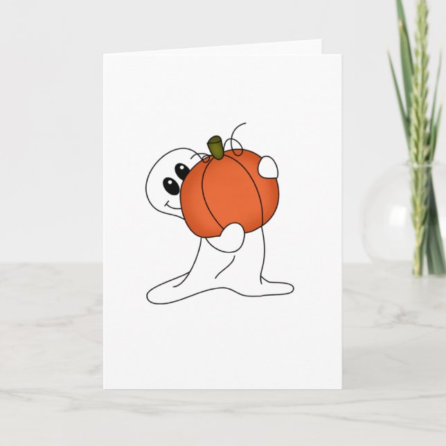 Ghost with Orange Pumpkin Card (Front)