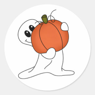 Ghost with Orange Pumpkin Classic Round Sticker