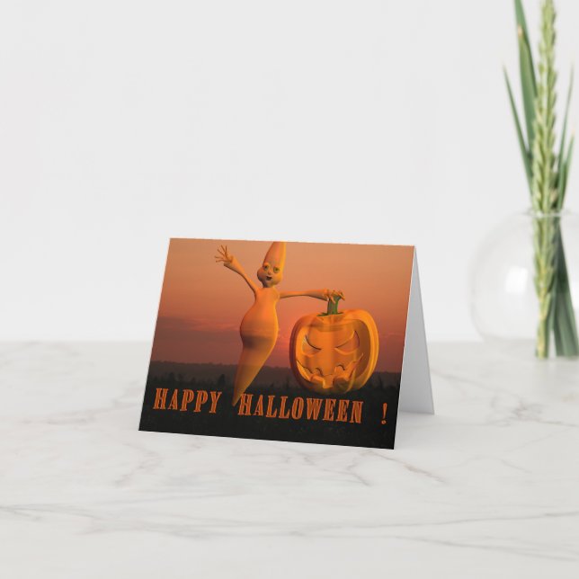Ghost with Pumpkin Card (Front)