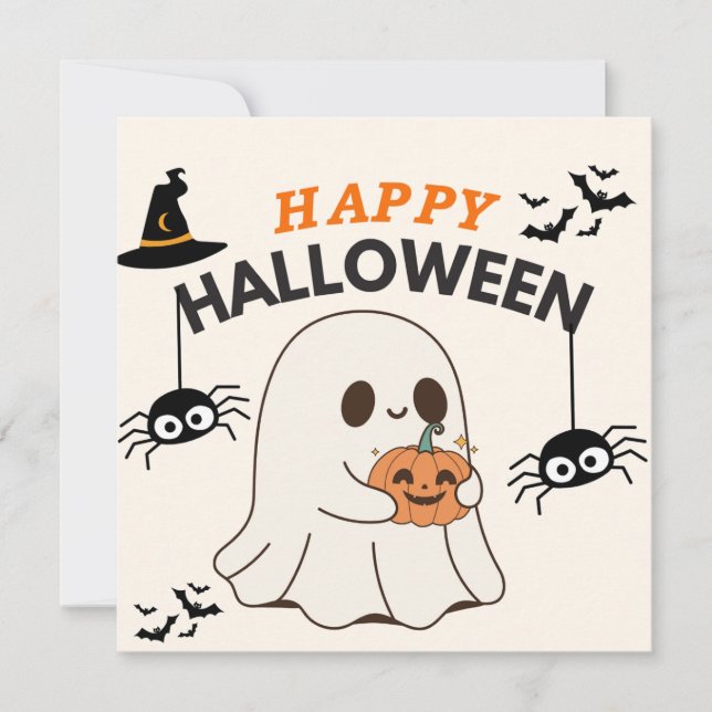 Ghost with Pumpkin - Happy Halloween Design Save The Date (Front)