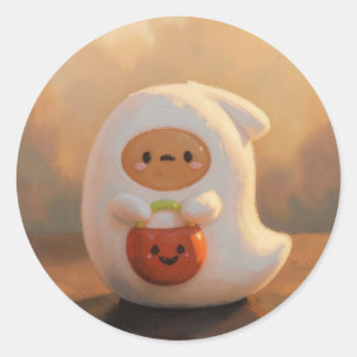 Ghost with pumpkin pail halloween classic round sticker
