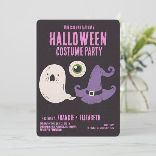 Ghost With Witch Halloween Costume Party  Invitation