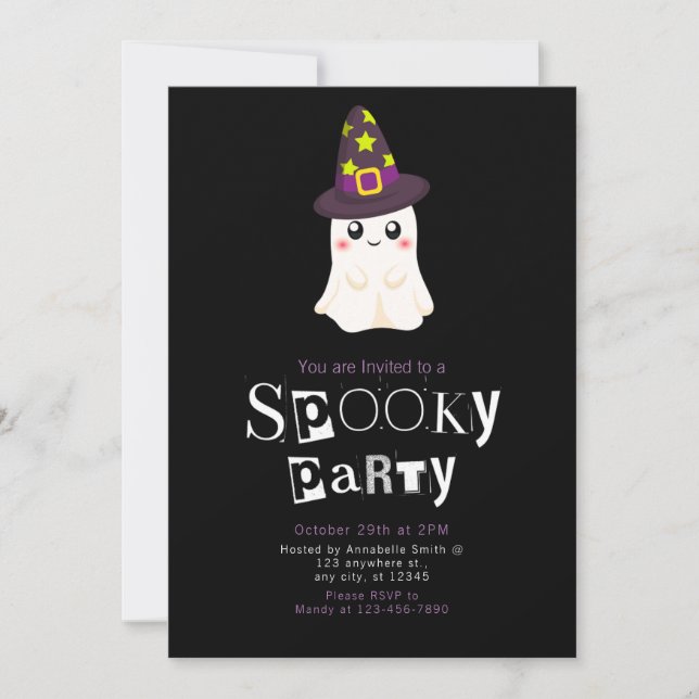 Ghost Wizard Stars Modern Minimalist Halloween Invitation (Front)