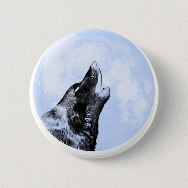 Ghost wolf howling at the moon 6 cm round badge (Front)