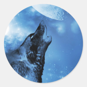 Ghost wolf howling at the moon classic round sticker