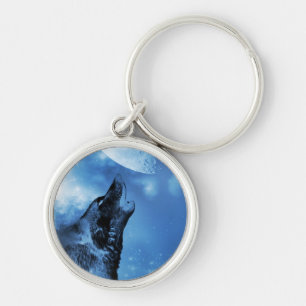 Ghost wolf howling at the moon key ring