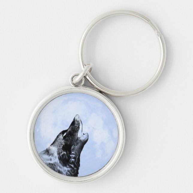 Ghost wolf howling at the moon key ring (Front)