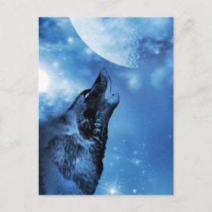Ghost wolf howling at the moon postcard