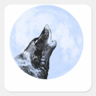 Ghost wolf howling at the moon square sticker