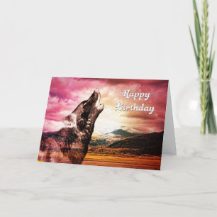 Ghost wolf howling birthday card