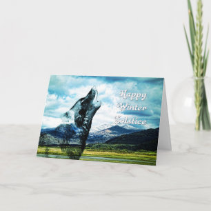 Ghost wolf howling winter solstice holiday card