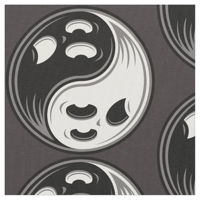 Ghost Yin Yang Black and White Fabric (Close Up)