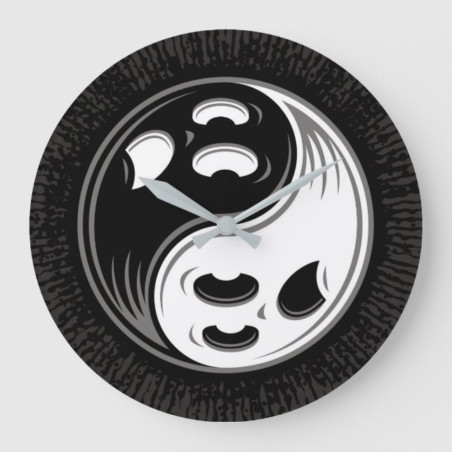 Ghost Yin Yang Black and White Large Clock (Front)