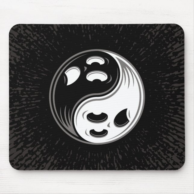 Ghost Yin Yang Black and White Mouse Mat (Front)