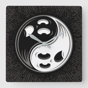 Ghost Yin Yang Black and White Square Wall Clock