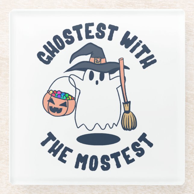 Ghostest Funny Spooky Witch Glass Coaster (Front)
