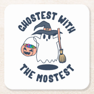Ghostest Funny Spooky Witch Square Paper Coaster