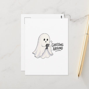 Ghosting Around Funny Halloween Illustration Postcard