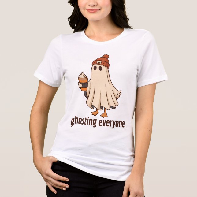 Ghosting Everyone Fall, Halloween Coffee Lover Tee (Front)