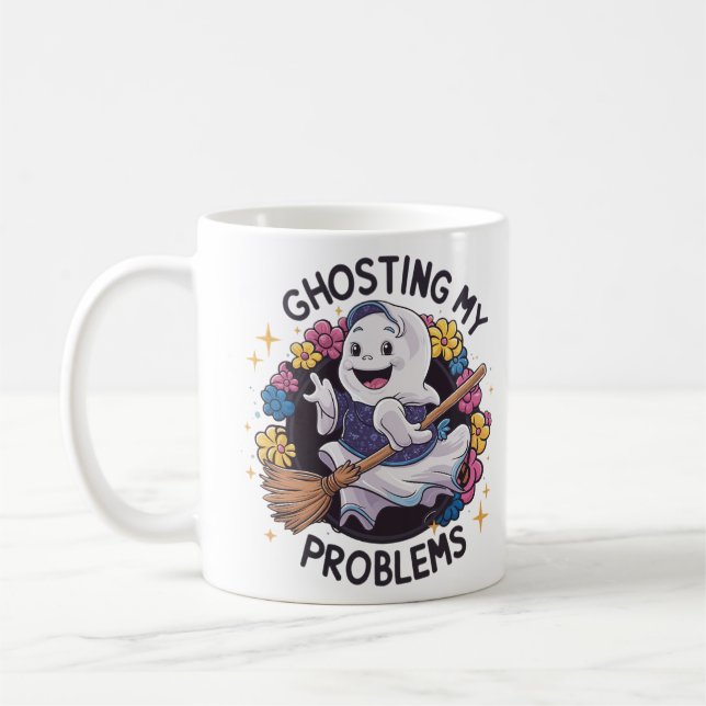 Ghosting my Problems, Funny Ghost Design Women's Coffee Mug (Left)