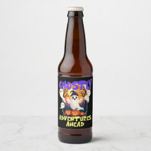 Ghostly Adventures Ahead, Cute Halloween Party Beer Bottle Label