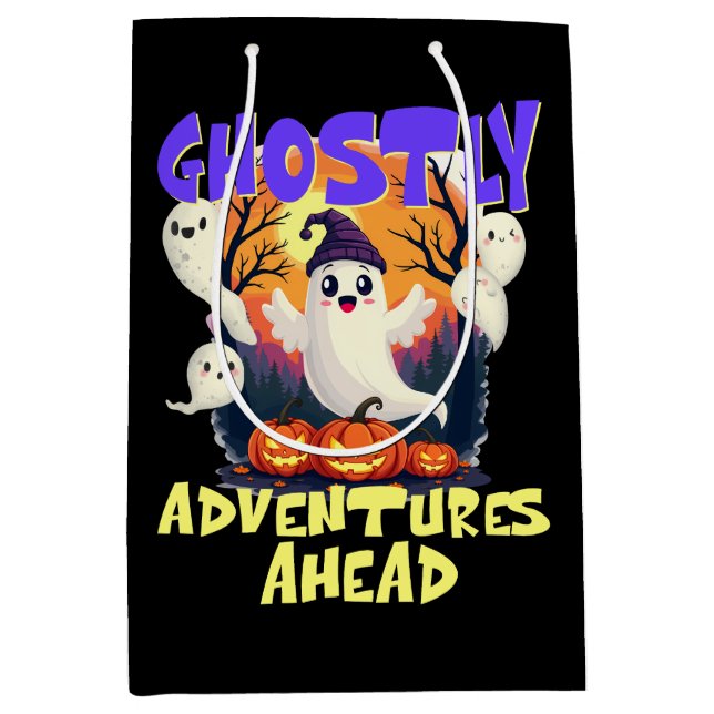 Ghostly Adventures Ahead, Halloween Party Ghosts Medium Gift Bag (Front)