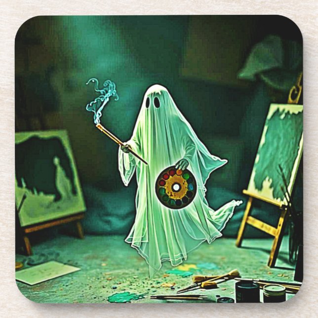 Ghostly Artist's Eerie Masterpiece Coaster (Front)