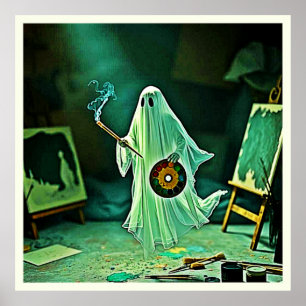 Ghostly Artist's Eerie Masterpiece Poster