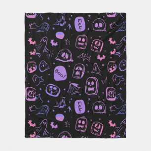 Ghostly Bats & Eerie Faces Halloween Black Fleece Blanket