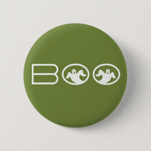Ghostly Boo Halloween Button, Green and White 6 Cm Round Badge