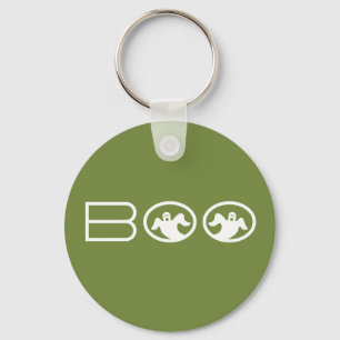 Ghostly Boo Halloween Keychain, Green and White Key Ring