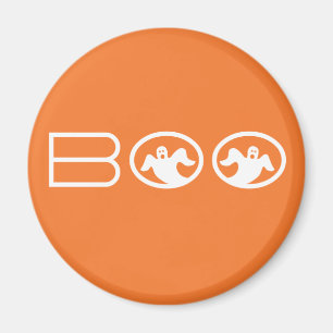 Ghostly Boo Halloween Magnet, Orange and White Magnet