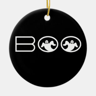 Ghostly Boo Halloween Ornament, Black and White Ceramic Tree Decoration