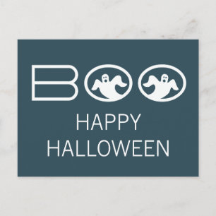 Ghostly Boo Halloween Postcard, Blue and White Postcard