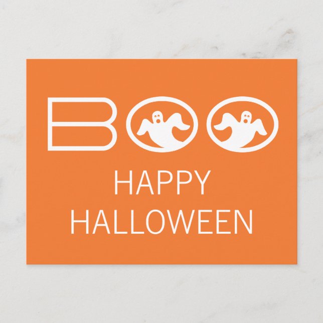 Ghostly Boo Halloween Postcard, Orange and White Postcard (Front)