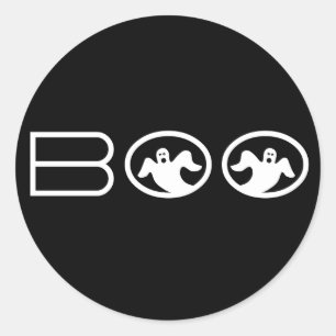 Ghostly Boo Halloween Stickers, Black and White Classic Round Sticker