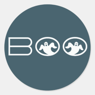 Ghostly Boo Halloween Stickers, Blue and White Classic Round Sticker