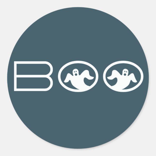 Ghostly Boo Halloween Stickers, Blue and White Classic Round Sticker (Front)