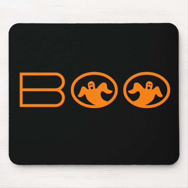 Ghostly Boo Mousepad, Black and Orange Mouse Mat (Front)